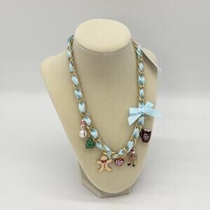 Betsey Johnson Christmas Jingle Bell Bling Charm Necklace Cocoa Gingerbread NEW